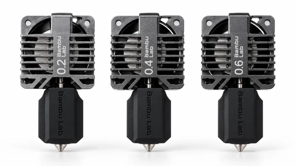 0.2 0.4 and 0.6 mm 3D printer nozzle and hotend size comparison